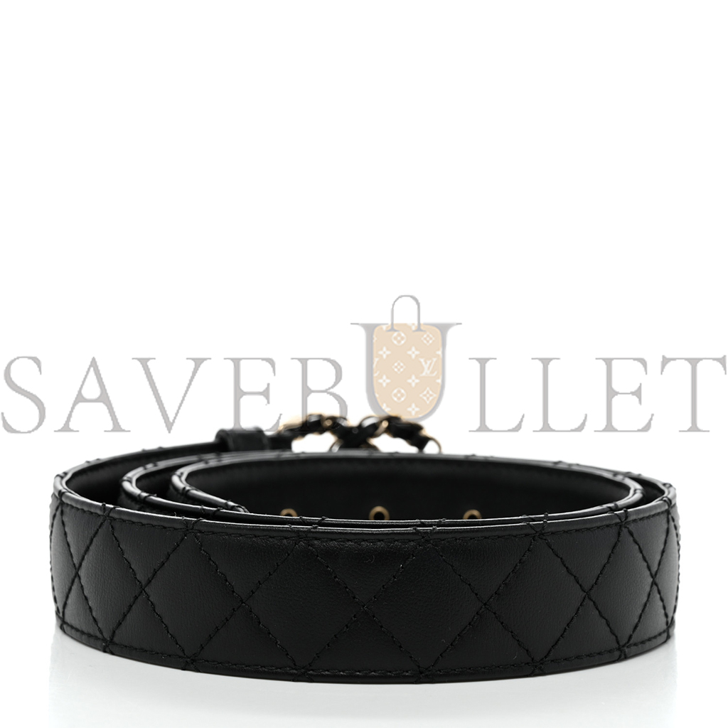 Ch*el lambskin quilted cc chain belt 85 34 black 1375145